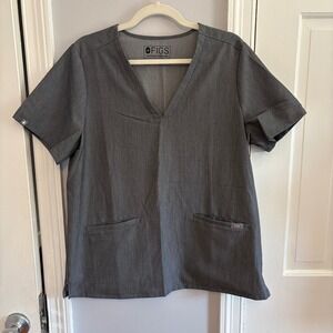 FIGS Womens Large Casma Scrub Top 3 Pocket Gray Graphite V-Neck FW1100 PO 1273